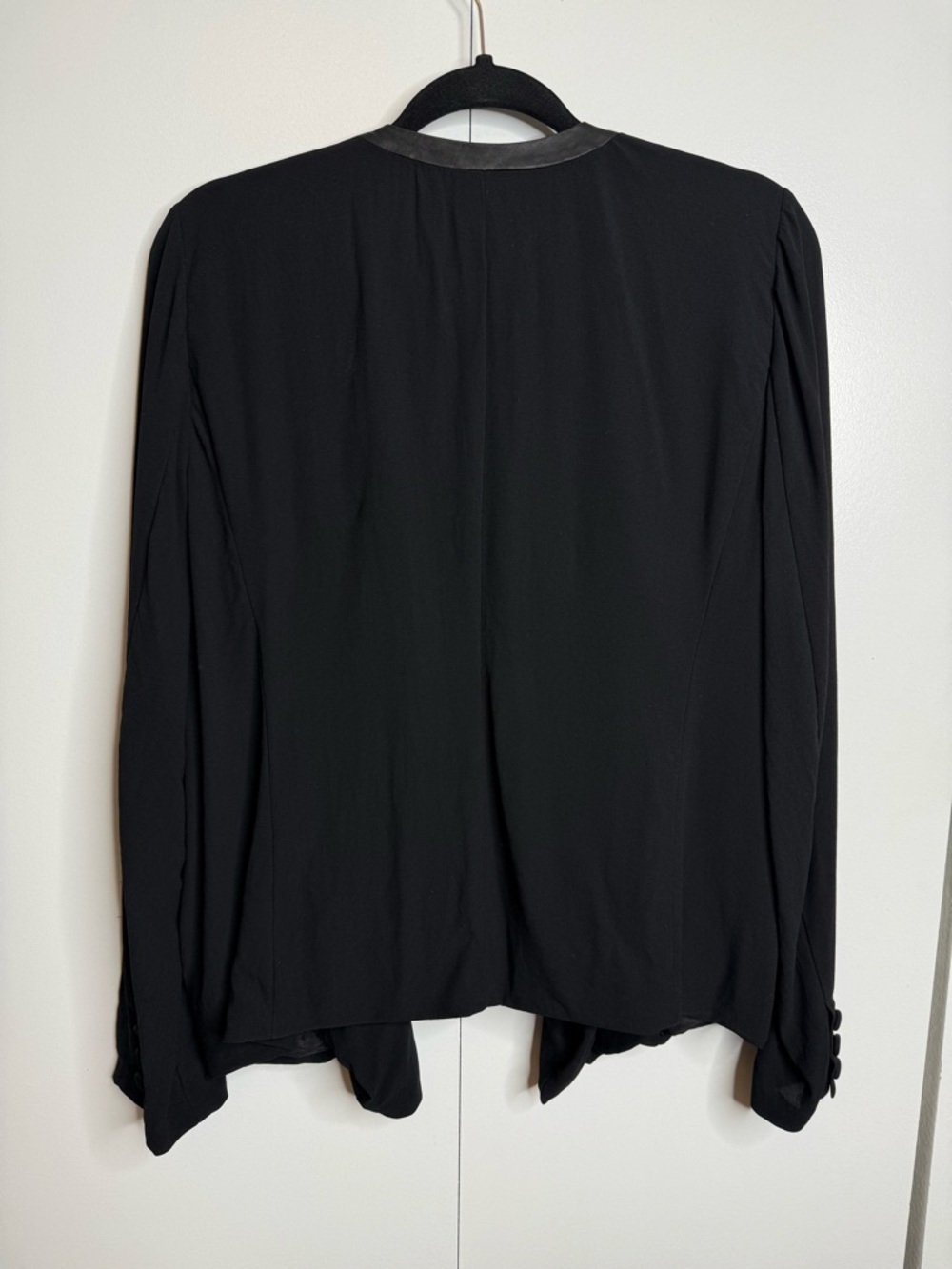 Eileen Fisher Georgette Crepe Jacket Womens Large Black Silk Leather - Picture 7 of 9